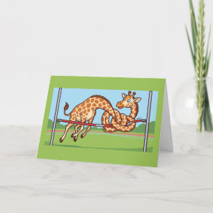 Tarjeta Jirafa Divertida Salto de Altura Dibujo Animado
