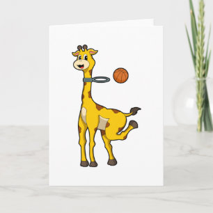 Tarjeta Jirafa en baloncesto con aro de baloncesto