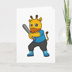 Tarjeta Jirafa en béisbol con bate de béisbol