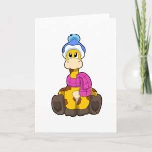 Tarjeta Jirafa en invierno con bufanda y sombrero