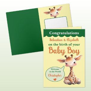 Tarjeta Jirafa linda agregar nombres naranja verde niño be