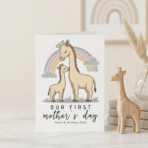 Tarjeta Jirafa Madre Bebe Suave Pastel Primer Día de la Ma