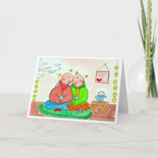 Tarjeta Jizo goza de té con el amigo