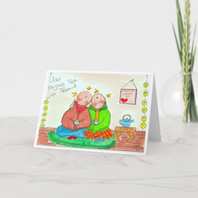 Tarjeta Jizo goza de té con el amigo (Anverso)