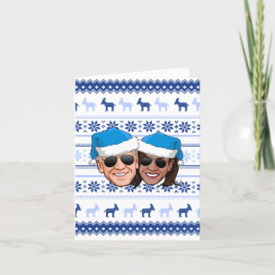 Tarjeta Joe y Kamala Navidad Azul