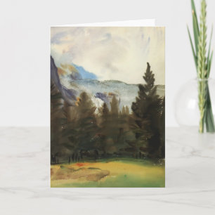Tarjeta John Sargent: Árboles de purtud y montañas de niev