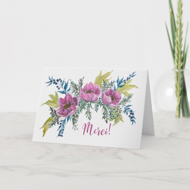 Tarjeta Jolie Anémone Rosa MGracias Carte de Remerciement (Anverso)