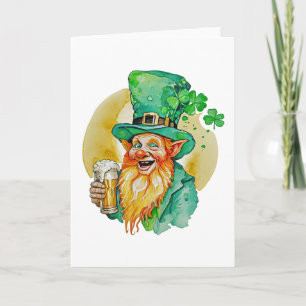 Tarjeta Jolly Leprechaun Bebiendo Cerveza Shamrock Brew Pu