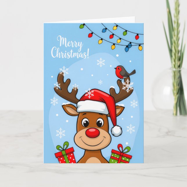 Tarjeta Jolly Reindeer Christmas Cheer – Kids Holiday Card (Anverso)
