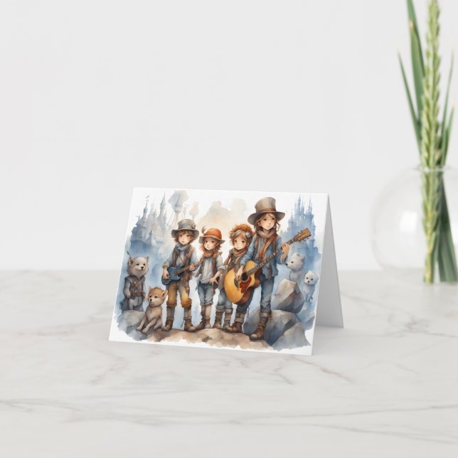 Tarjeta Joven Banda Jugando Guitars Paint Blank (Anverso)
