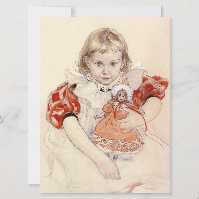 Tarjeta Joven Chica con muñeca (arte infantil) (Anverso)