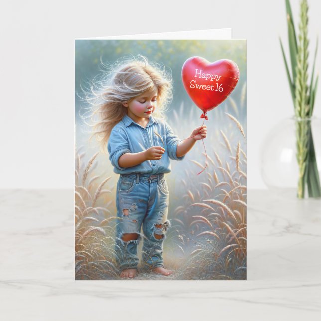 Tarjeta Joven Chica con un globo cardíaco por 16 años (Anverso)