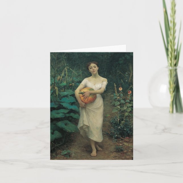 Tarjeta Joven Chica Llevando Una Calabaza (Anverso)