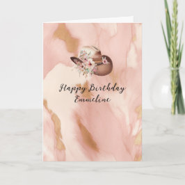 Tarjeta Joven crema rosa crema marrón Piel de vaca Gorra y