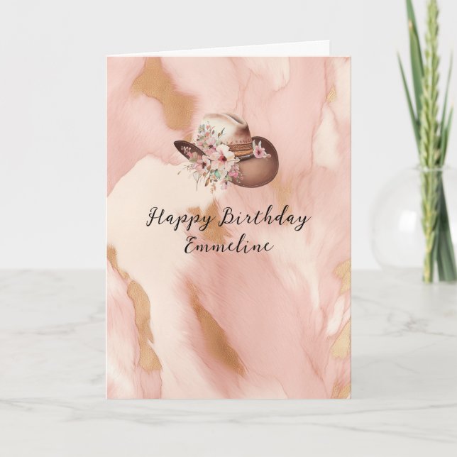 Tarjeta Joven crema rosa crema marrón Piel de vaca Gorra y (Anverso)