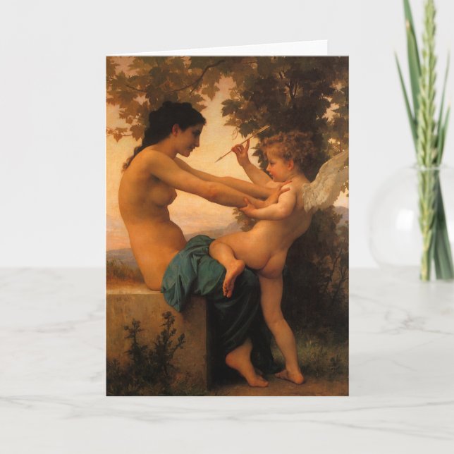 Tarjeta Joven defenderse contra Cupido de Bouguereau (Anverso)