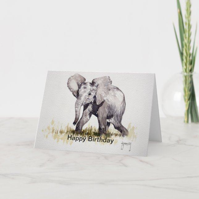 Tarjeta joven del feliz cumpleaños del elefante (Anverso)
