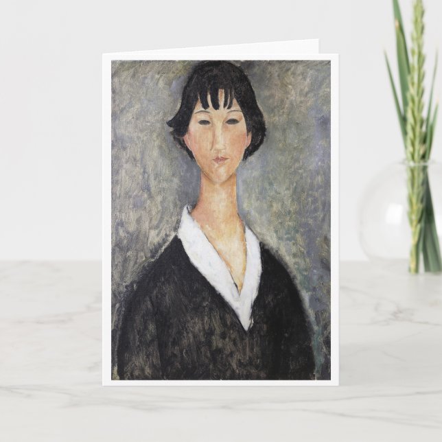 Tarjeta Joven muchacha de pelo negro, Modigliani (Anverso)