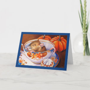 Tarjeta Joven Ratón de Otoño Duerme en Taza de Té Arte en 