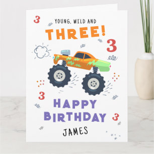 Tarjeta Joven Salvaje Y Cumpleaños De Tres 3 Años Niños Co