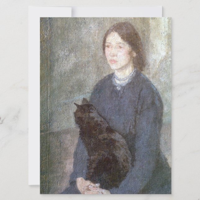 Tarjeta Joven sosteniendo un gato negro (de Gwen John) (Anverso)