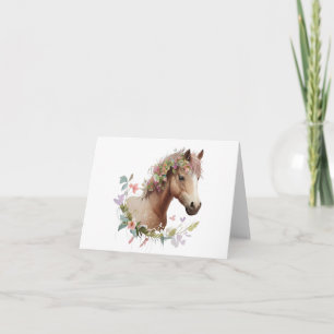 Tarjeta Jóvenes caballos de comida con flores en BLANCO