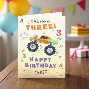 Tarjeta Jóvenes Salvajes Camiones Monstruos de Cumpleaños 