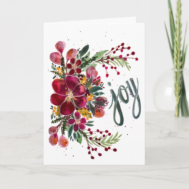 Tarjeta Joy Floral Navidades de vacaciones personalizadas  (Anverso)