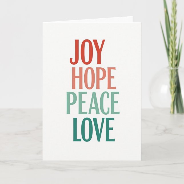 Tarjeta Joy Hope Peace Love Christmas Typography Card (Anverso)
