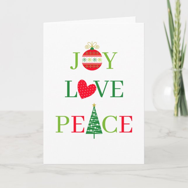 Tarjeta JOY, LOVE, PEACE Cute Christmas Card (Anverso)