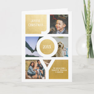 Tarjeta Joy Merry Christmas Photo Faux Gold personalizado