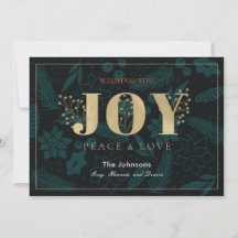 Tarjeta JOY Navy Blue Holiday Floral Pine Navidade