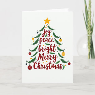 Tarjeta Joy Peace Bright Merry Christmas Tree Card