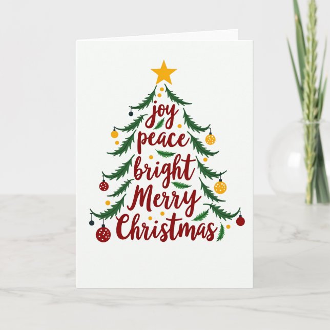 Tarjeta Joy Peace Bright Merry Christmas Tree Card (Anverso)