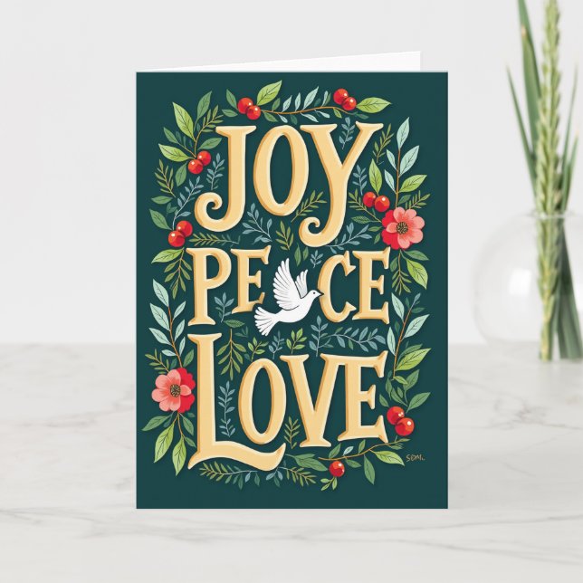 Tarjeta Joy Peace Love Holiday Card (Anverso)