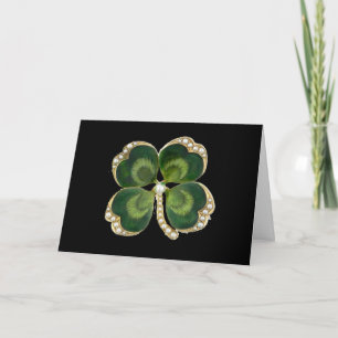 Tarjeta Joya de San Patricio de oro con trébol y perlas
