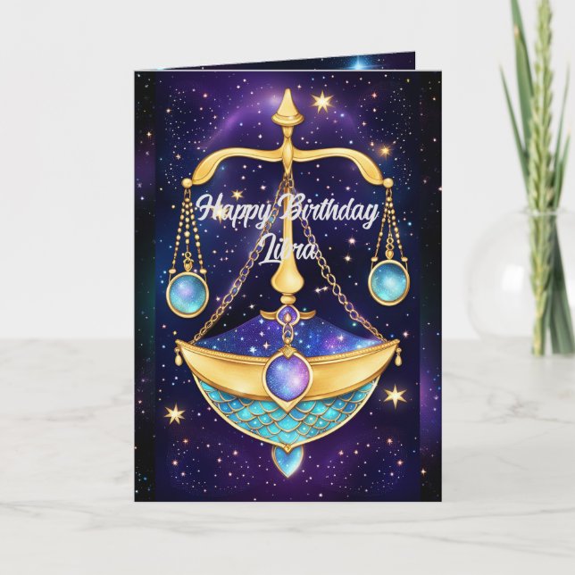 Tarjeta Joyería Personalizada Galaxia Zodiaco Libra (Anverso)