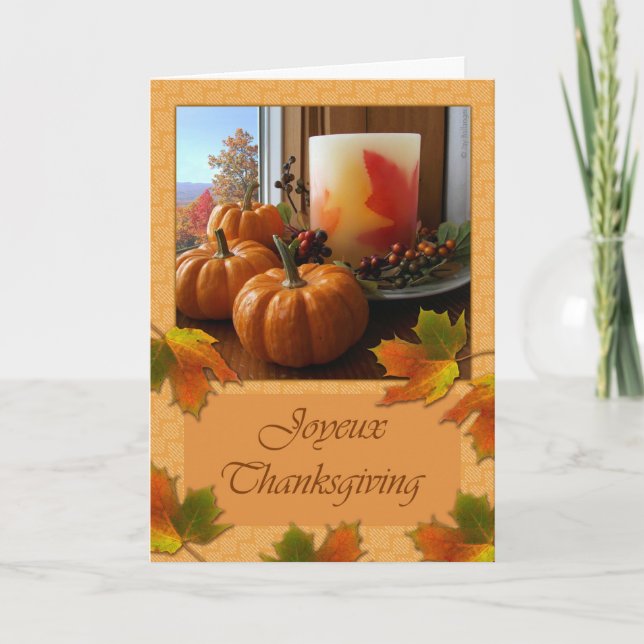 Tarjeta Joyeux Acción de Gracias Vida Del Otoño Francés (Anverso)