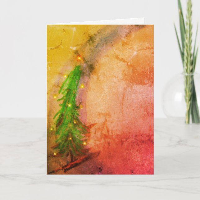 Tarjeta Joyeux Noel de árbol de navidad mágico (Anverso)