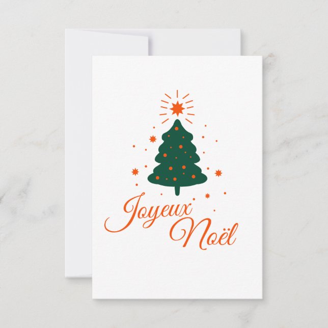 Tarjeta Joyeux Noël en rouge : sapin classique et joyeux (Anverso)