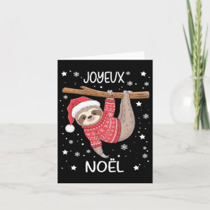 Tarjeta Joyeux Noël Francés Sloth Colgando Feliz Navidad