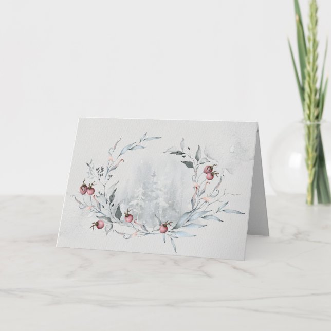 Tarjeta Joyeux Noël Rustic Woodsy Wreath (Anverso)