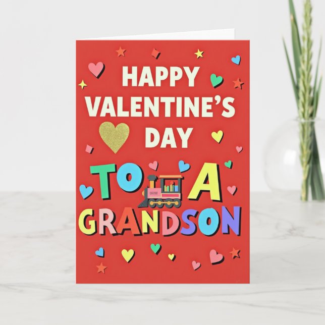Tarjeta Joyful Grandson Valentines Day Card (Anverso)