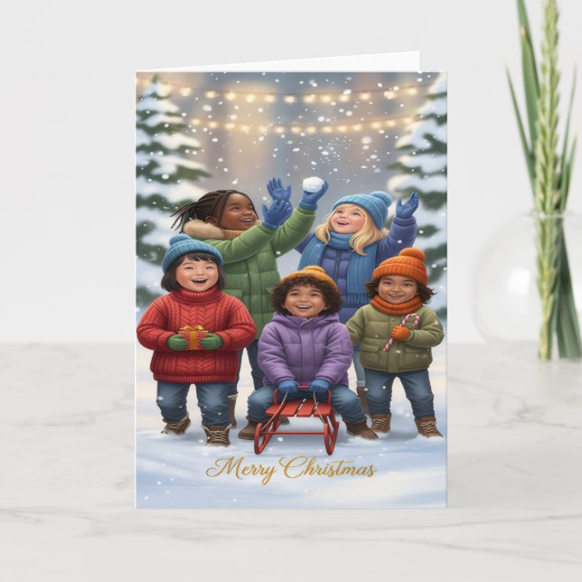 Tarjeta Joyful Snow Day – Kids Christmas Greeting Card (Anverso)