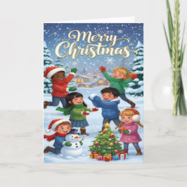 Tarjeta Joyful Winter Fun – Kids’ Merry Christmas Card