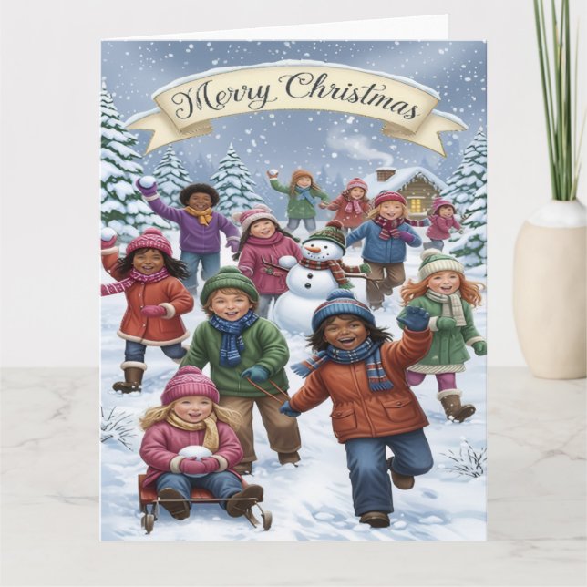 Tarjeta Joyful Winter Wonderland – Kids Merry Christmas (Anverso)