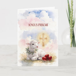 Tarjeta Joyous Pascha Lamb, Red Eggs and Cross