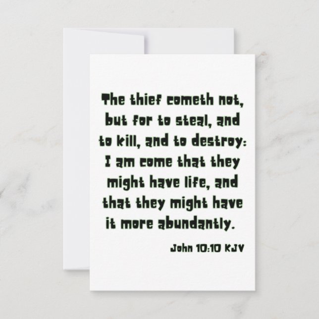 Tarjeta Juan 10:10 KJV Saludo de las Escrituras de Biblia (Anverso)
