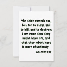 Tarjeta Juan 10:10 KJV Saludo de las Escrituras de Biblia