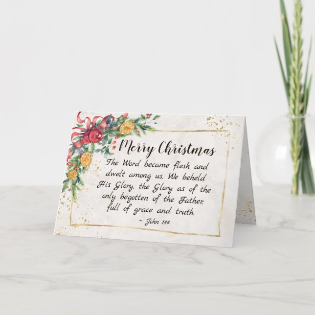 Tarjeta Juan 1:14 El mundo se convirtió en carne, Navidade (Anverso)